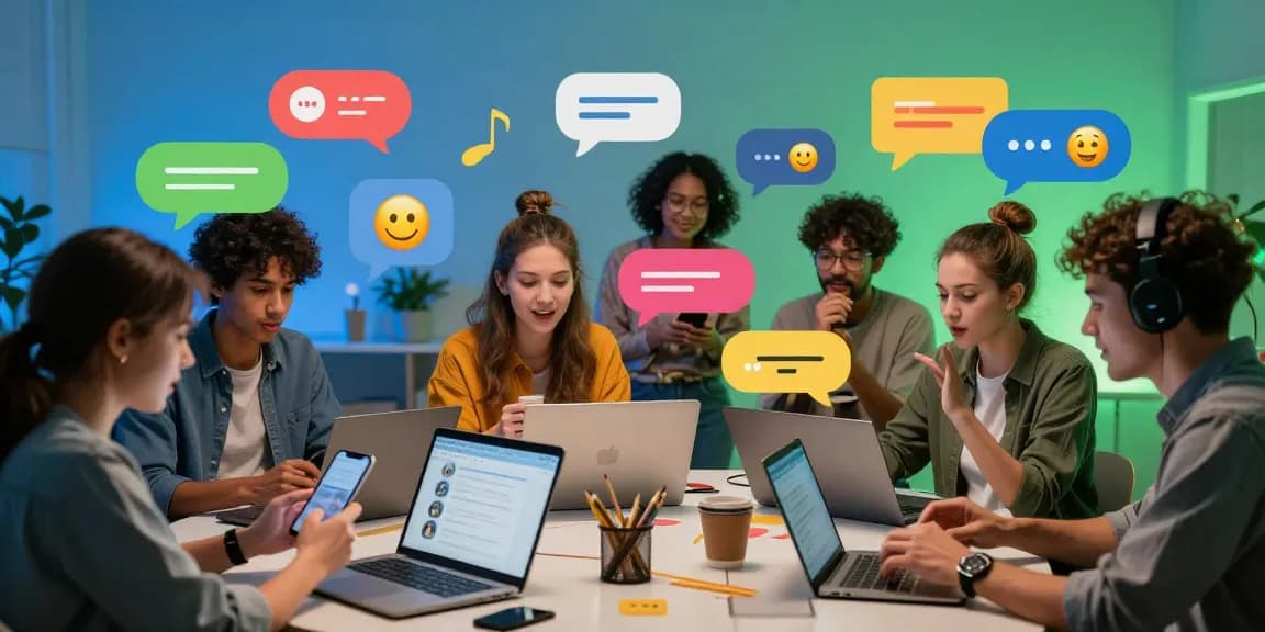 Engaging online chat interaction showing diverse users in a vibrant شات فله environment, conveying social connection.