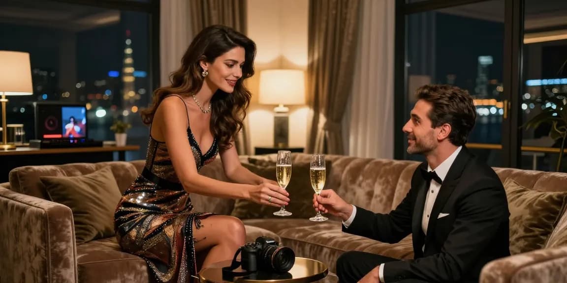 Intimate scene showcasing an İstanbul Escort creating a luxurious atmosphere for a gentleman in a stylish apartment.