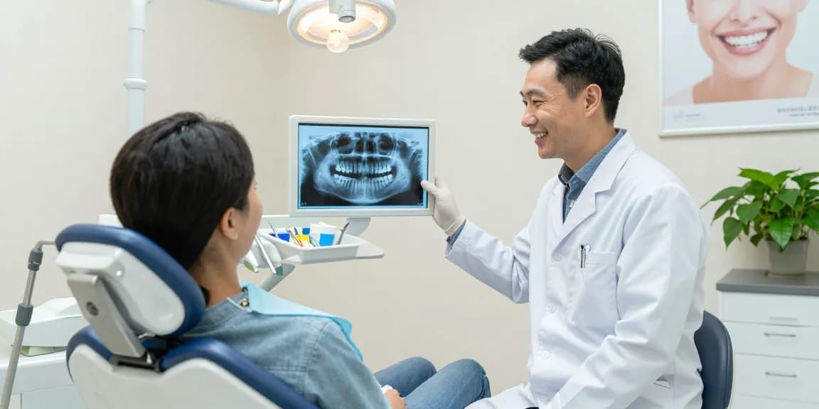 View it now to discover a welcoming dental office scene with a patient and dentist, highlighting a healthy smile.