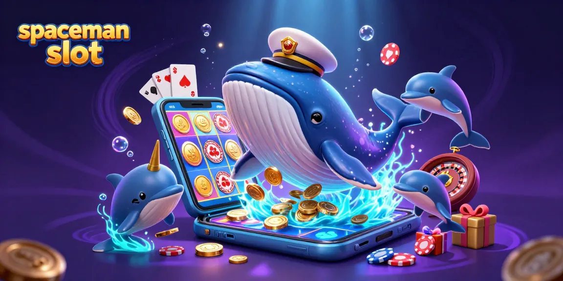 Experience excitement with spaceman slot featuring a whale, narwhal, and dolphins in a dynamic casino scene.