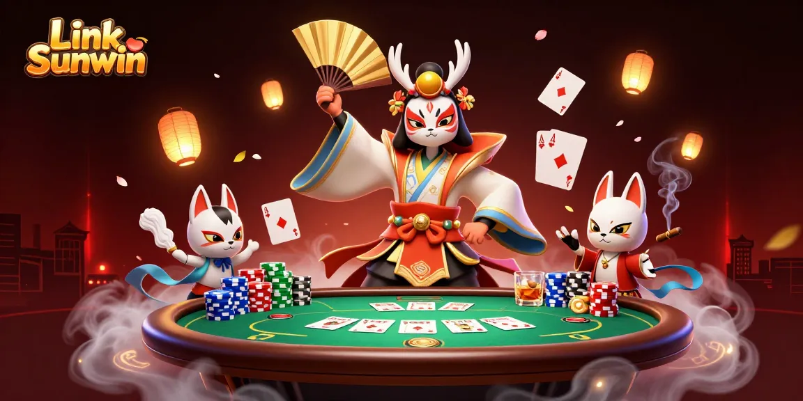 Link Sunwin showcases players engaging with vibrant poker elements, surrounded by captivating characters.