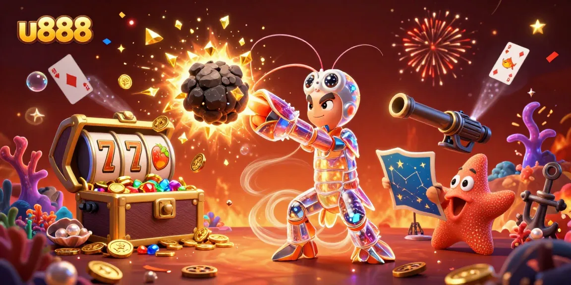 Experience the excitement of u888 with vibrant characters and casino elements in a dynamic 3D scene.