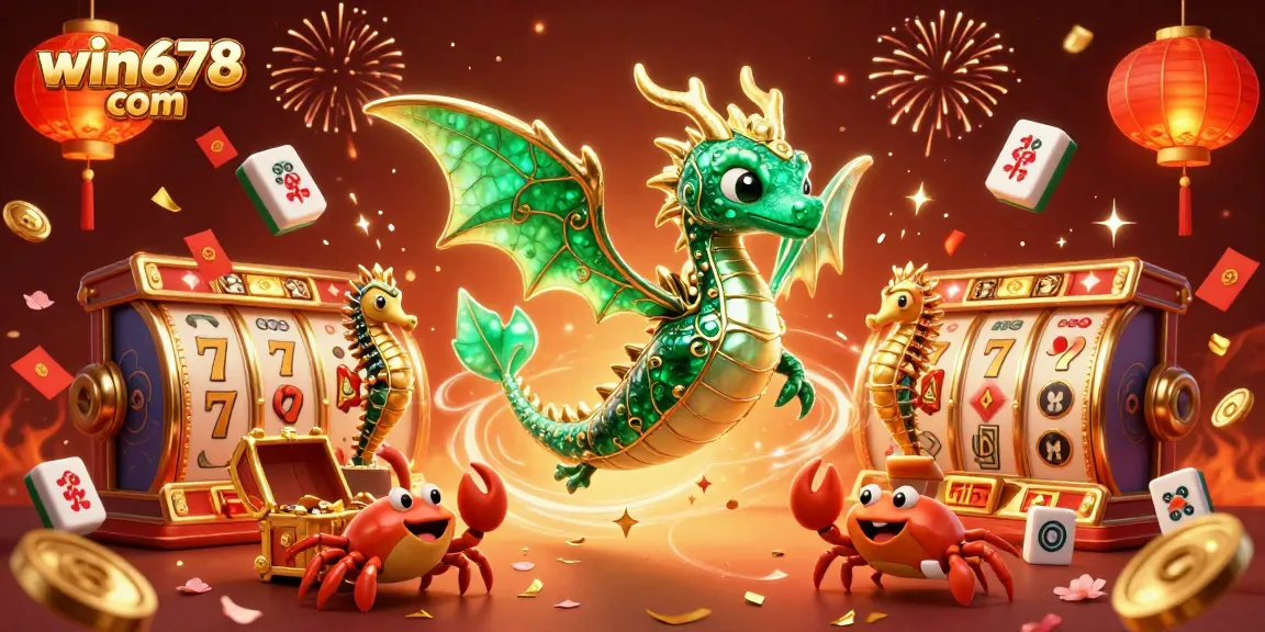 Win678 com offers thrilling slot action featuring a regal sea dragon and vibrant casino elements