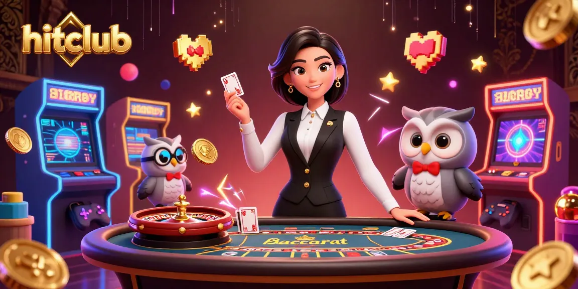 Experience thrill at hitclub with dealers and vibrant game elements in a lively casino setting.