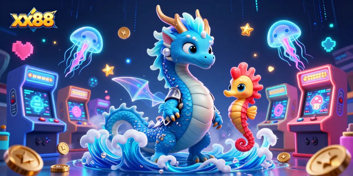 Engage with the thrilling world of xx88, where a playful dragon and knight adventure in a vibrant casino landscape.