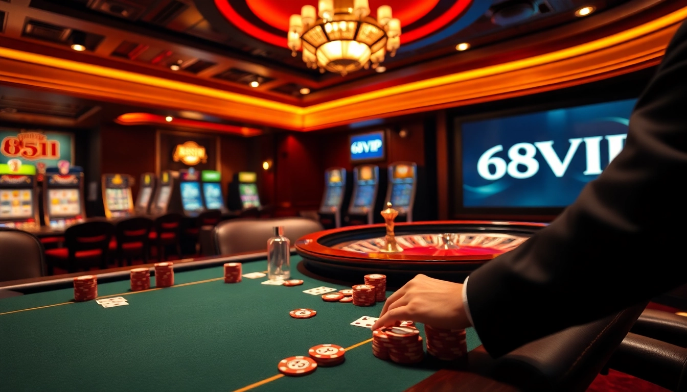 Exciting poker game at 68VIP casino with professional setup and vibrant decor.