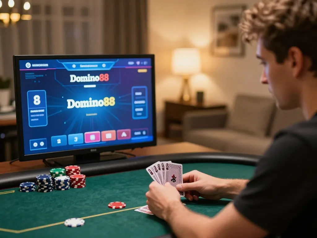Players engaging in strategic gameplay on Domino88 poker platform during intense online gaming session