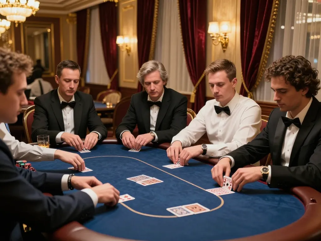 Players enjoying a thrilling poker game at Hi88's luxurious high-roller room.