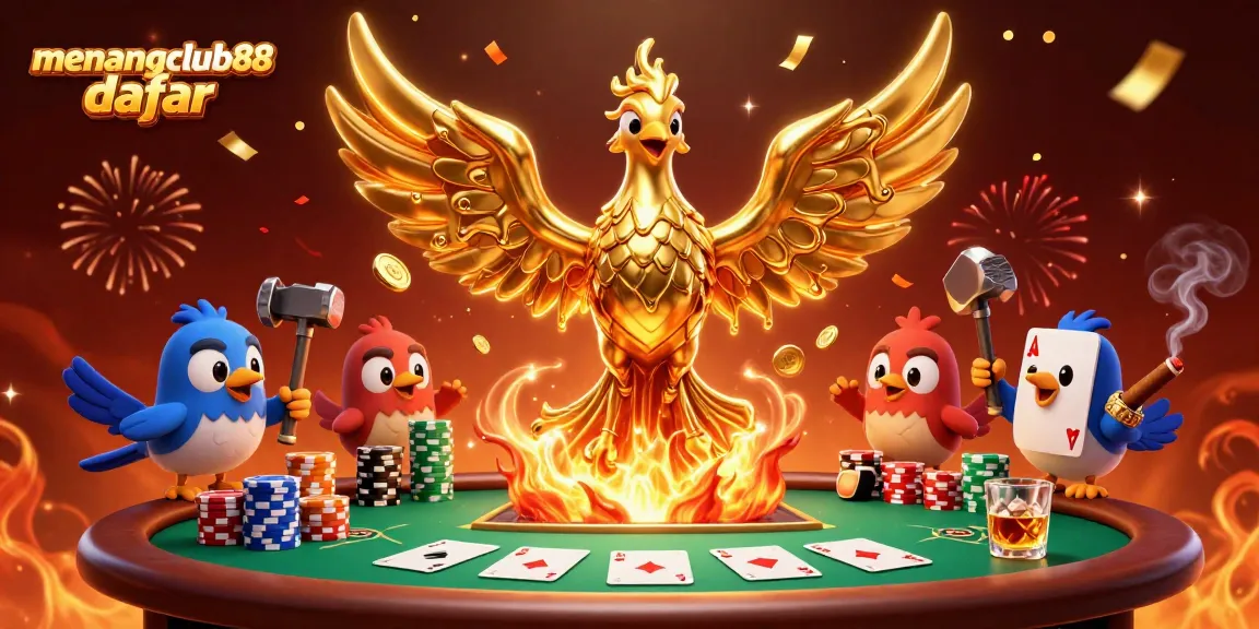 Engage with the menangclub88 daftar gaming scene showcasing a molten phoenix with poker elements.