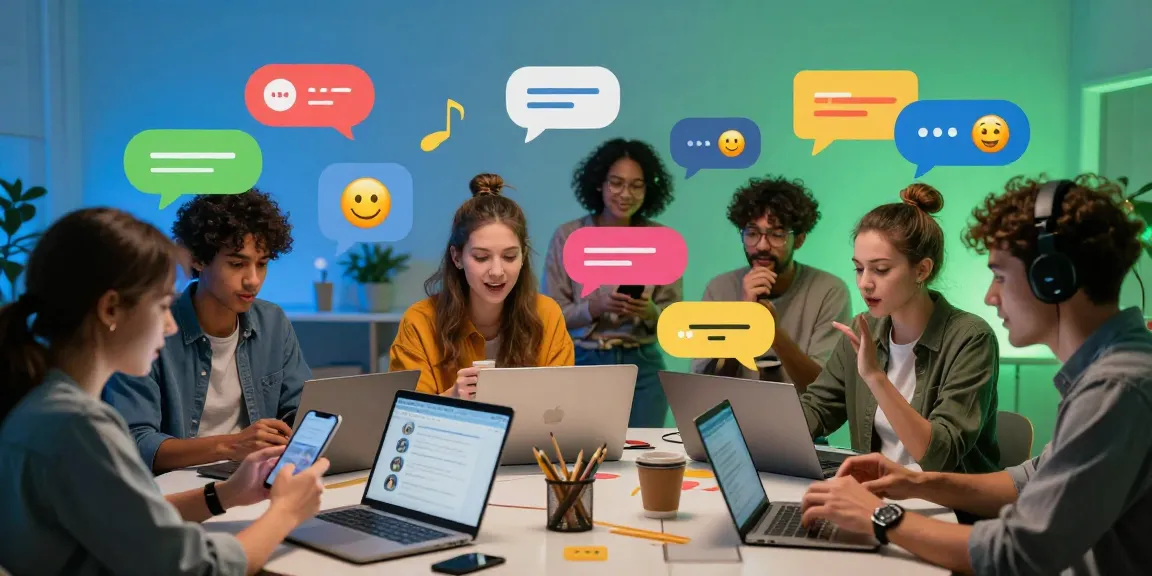 Engaging online chat interaction showing diverse users in a vibrant شات فله environment, conveying social connection.