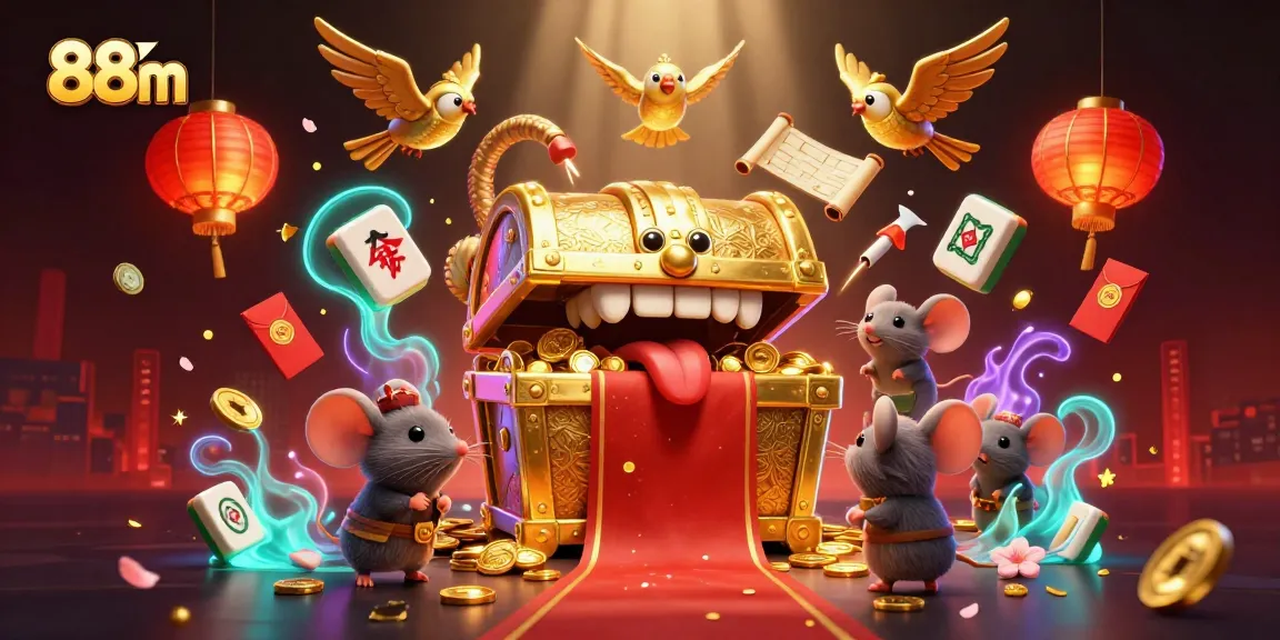 Play and win at 88m casino with colorful treasures and dynamic elements surrounding adventurer mice.