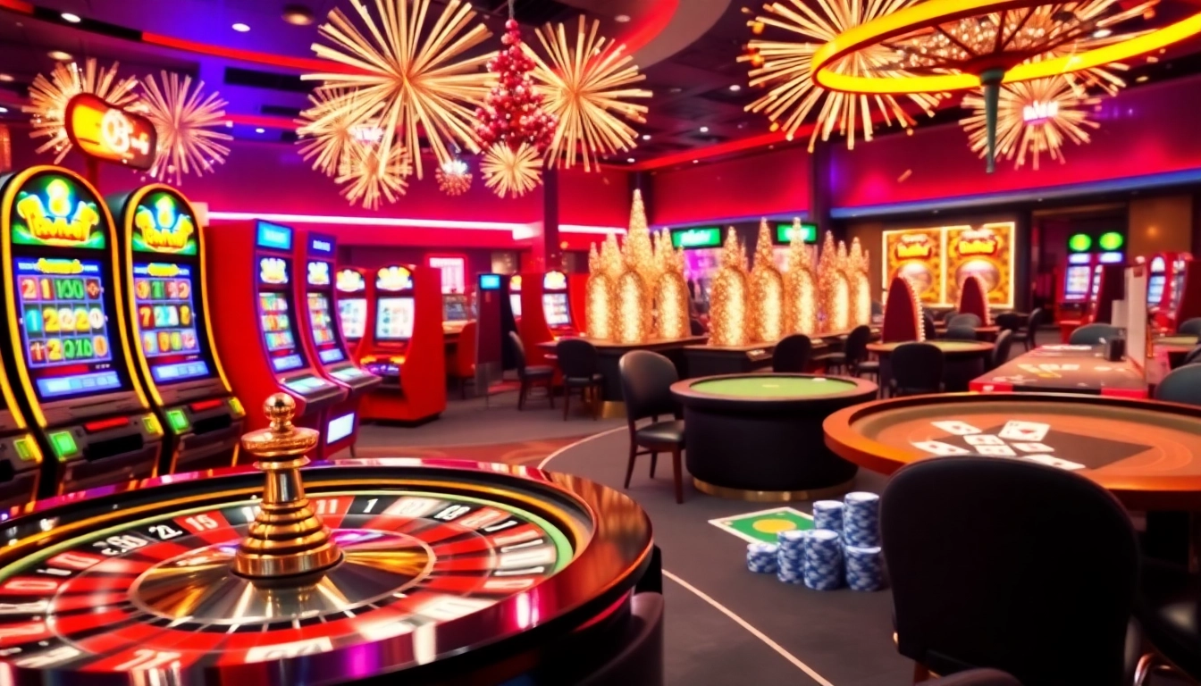 Join the excitement at bro138 with vibrant slot machines and festive New Year's decor.