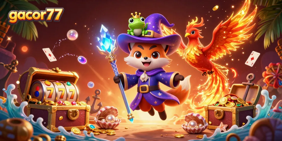 Gacor77 menghadirkan keajaiban slot online dengan gambar menarik karakter kartun dan elemen kasino