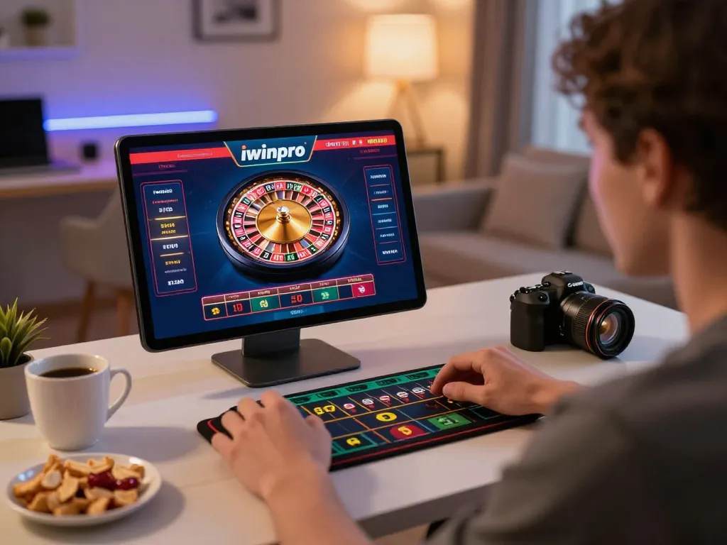 Iwinpro interface displayed on tablet as player engages in exhilarating online gaming session at home.