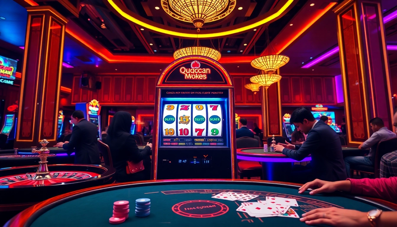 Experience the thrill of qqmacan slot in a luxurious casino environment with exciting games and vibrant atmosphere.