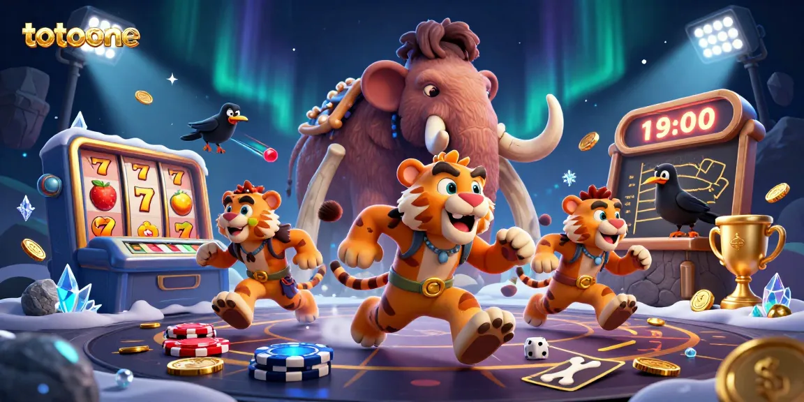 Permainan kasino interaktif totoone dengan simbol slot dan jackpot yang penuh warna.
