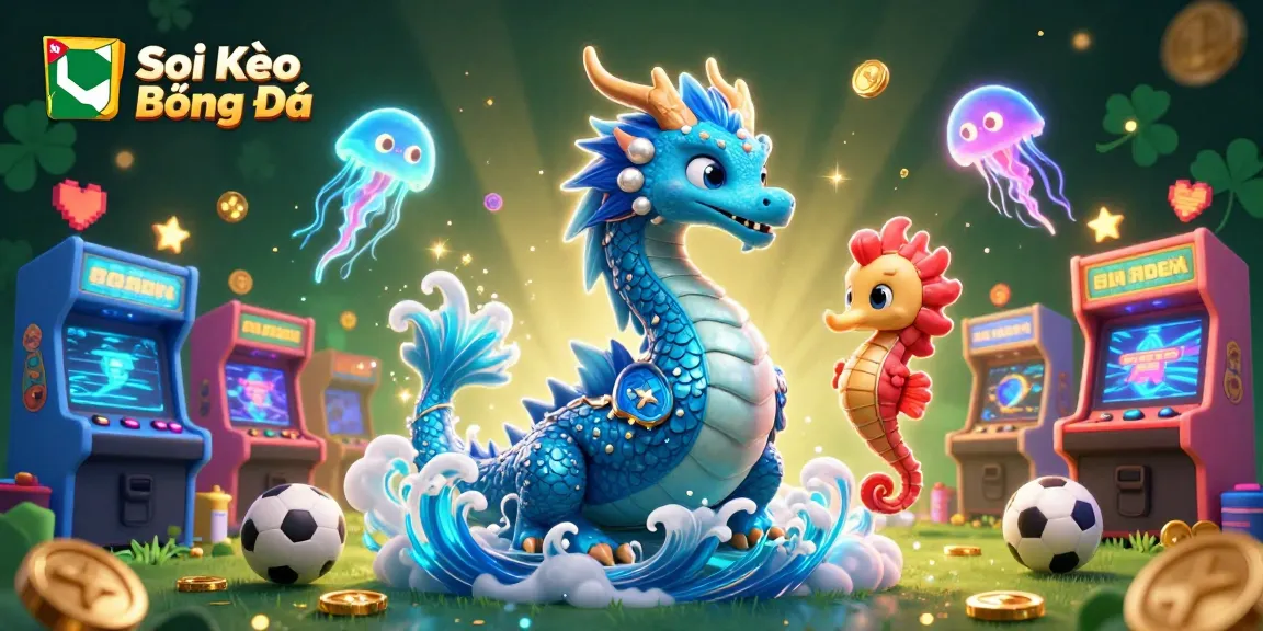 Soi Kèo Bóng Đá vibrant sports betting scene featuring ocean dragon and neon jellyfish.