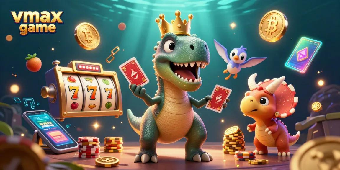 Engage with unique vmax game features alongside a T-Rex shuffling cards and a baby triceratops stacking winnings.