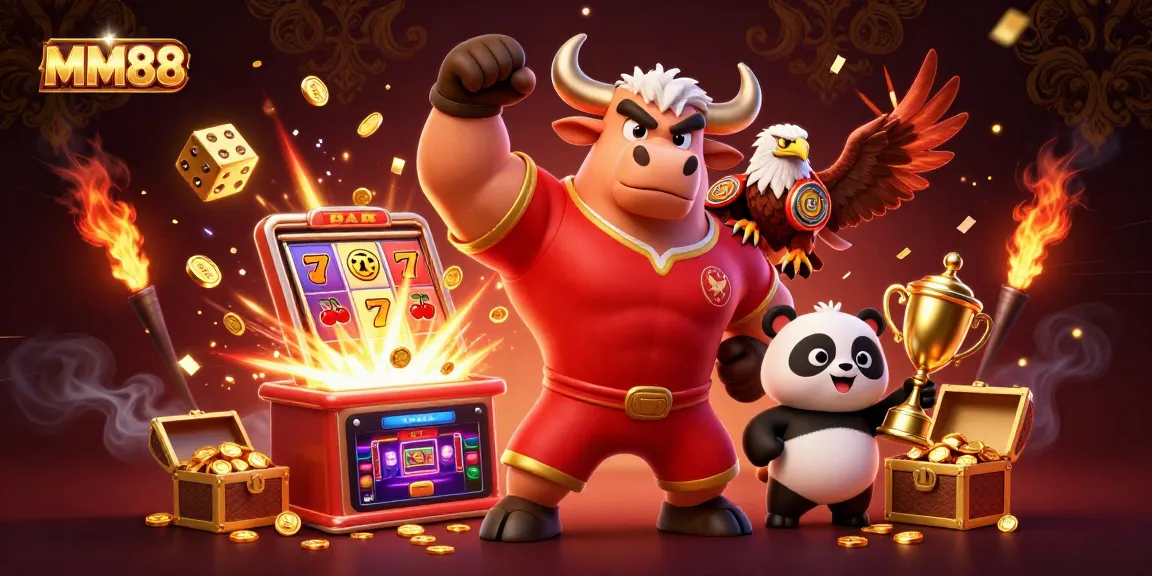 Experience the thrill of MM88 with exciting gaming elements and a dynamic trio celebrating victory!