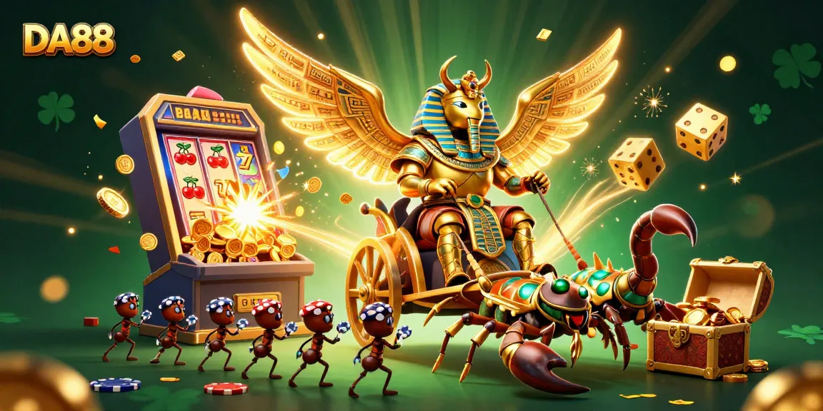 Experience DA88's dynamic casino action with a 3D scene of vibrant characters and gambling elements.