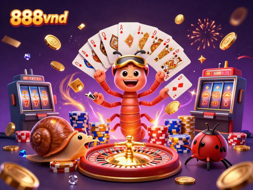Experience vibrant fun in 888vnd's casino world with our millipede dealer, snail high-roller, and pill bug excitement.