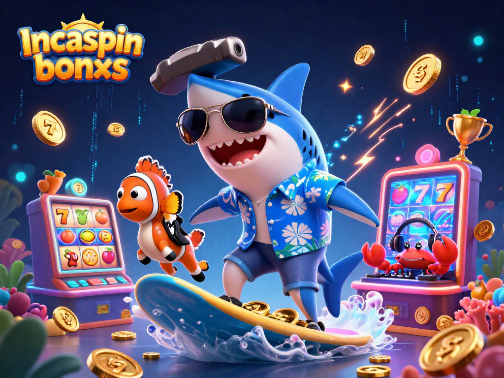 Surfing through excitement with the Incaspin bonus, featuring vibrant casino elements in a lively 3D scene.