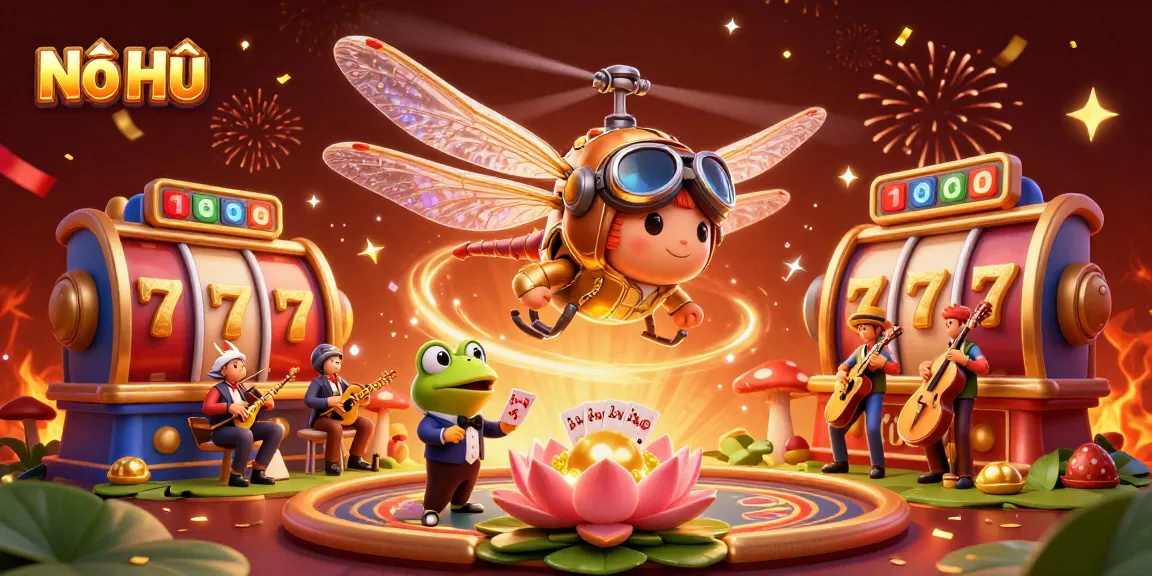 Nổ Hũ showcases exciting jackpot wins with vivid casino characters and rich slot elements.