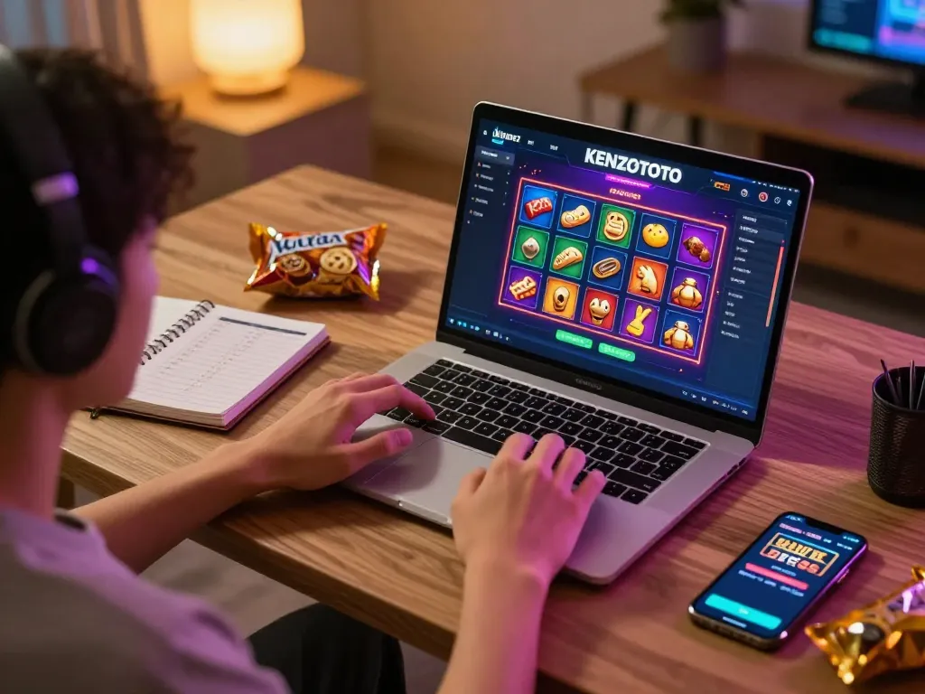 Suasana bermain game online yang menarik menunjukkan taruhan KENZOTOTO di laptop dengan suasana ruangan yang nyaman
