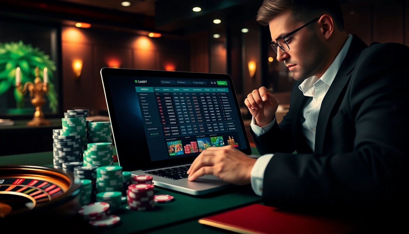 luxury138 online gambling interface surrounded by poker chips and cards exuding excitement