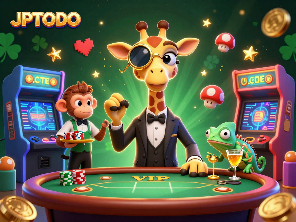Join JPTOTO for thrilling casino adventures with a high-roller giraffe and monkey valet.