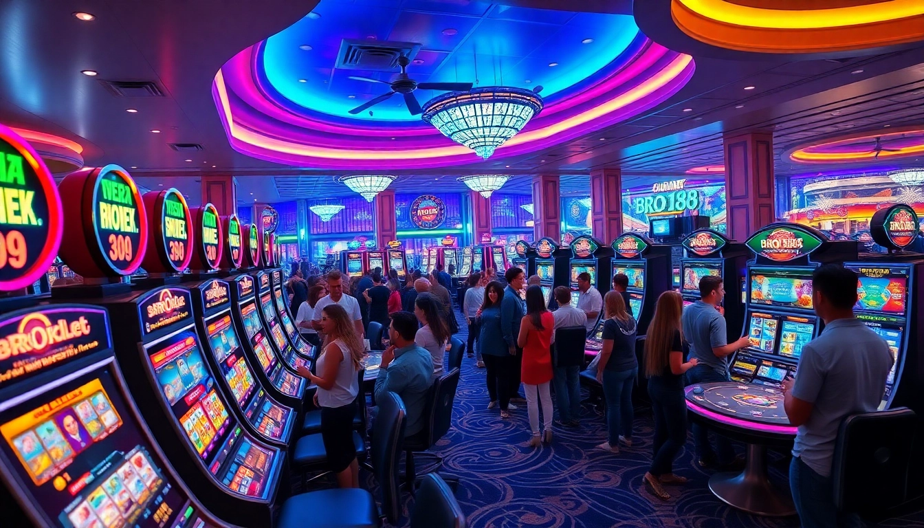 Experience thrilling gameplay at Bro138 slot machines in a vibrant casino setting.