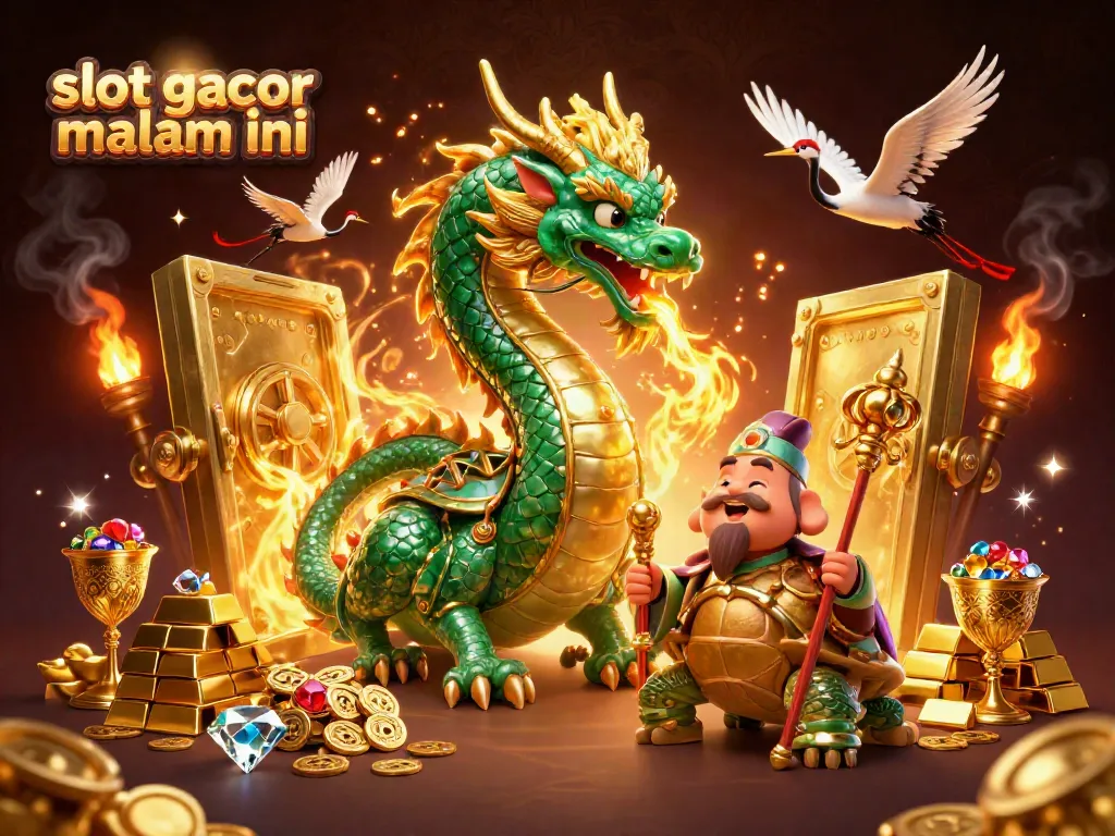 Gambar ilustrasi 3D berwarna cerah tentang tema slot gacor malam ini dengan elemen kasino yang menarik.