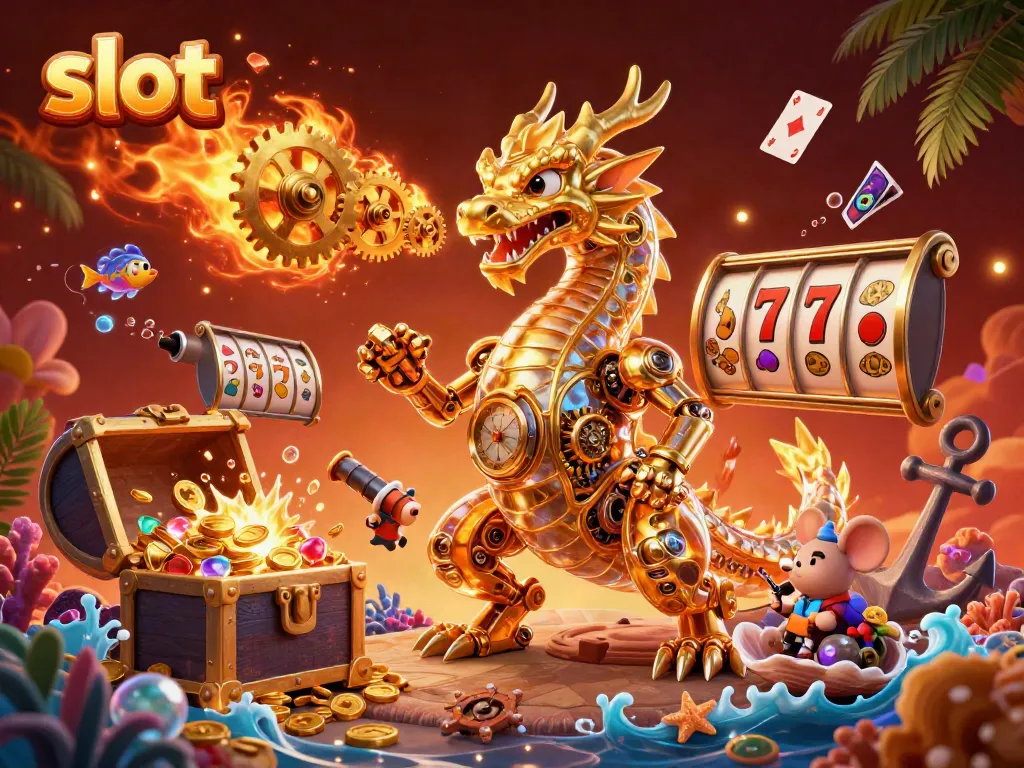 Experience thrilling slot wins with a golden dragon and vibrant jackpot elements in 3D!