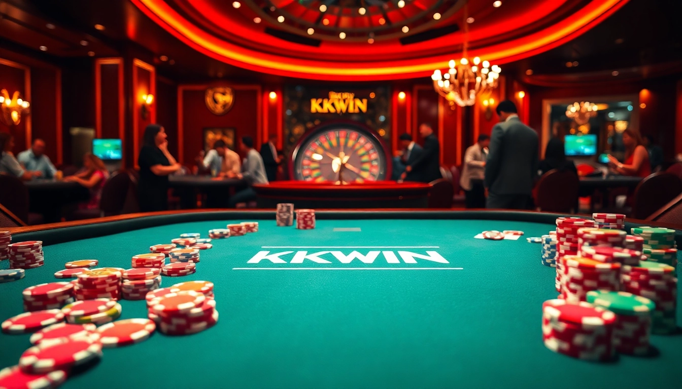 Experience the thrill of high-stakes gameplay at KKWIN, with rich colors and lively casino ambiance.