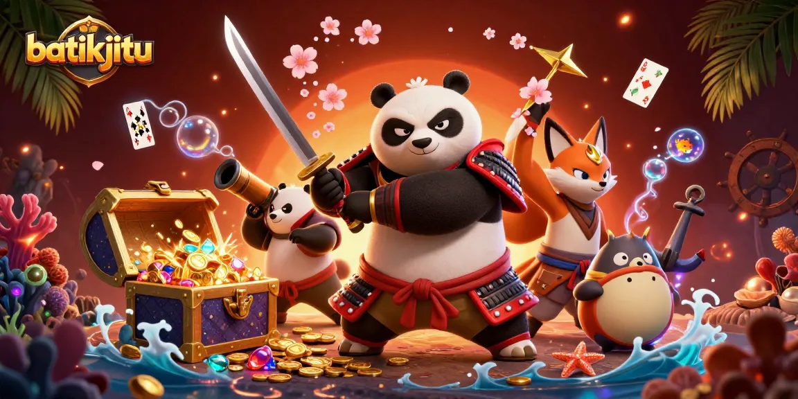 Bermain di batikjitu dengan samurai panda dan ninja fox dalam ilustrasi 3D yang dinamis.