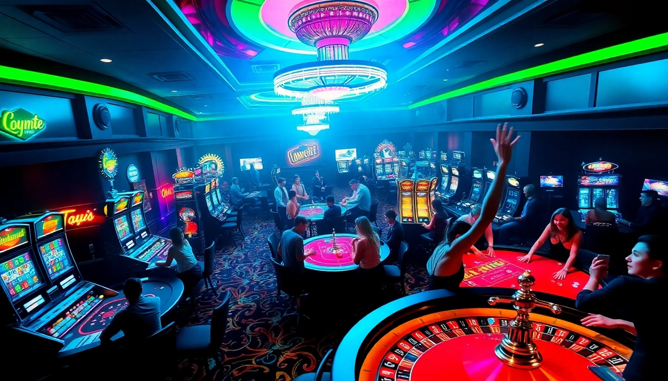 Players enjoying an exciting sex game experience at a vibrant casino with lively action and colorful tables.