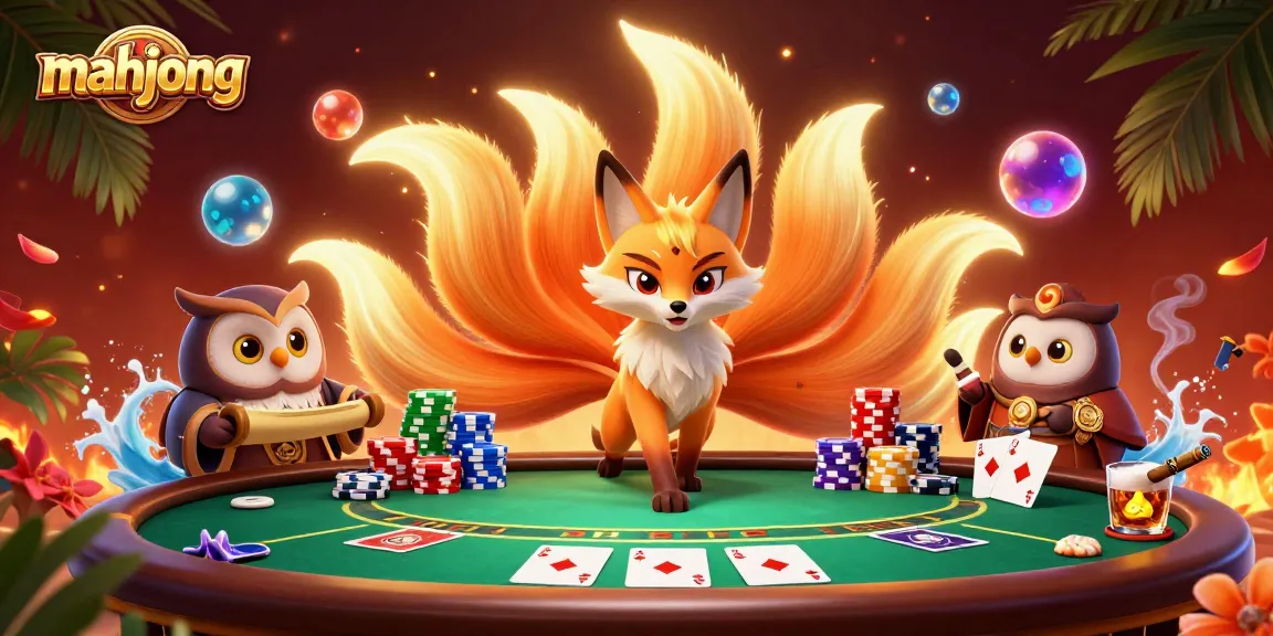 Engage in mahjong excitement with vibrant characters and dynamic casino elements in this illustrated scene.