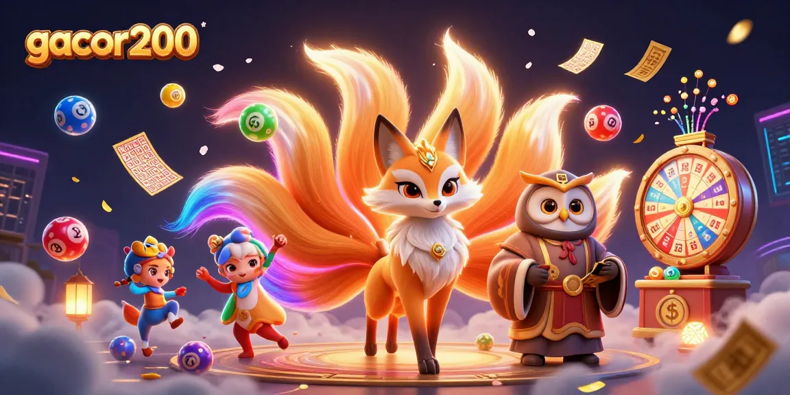 Experience thrilling gameplay with gacor200 in this vibrant 3D animated lottery scene.