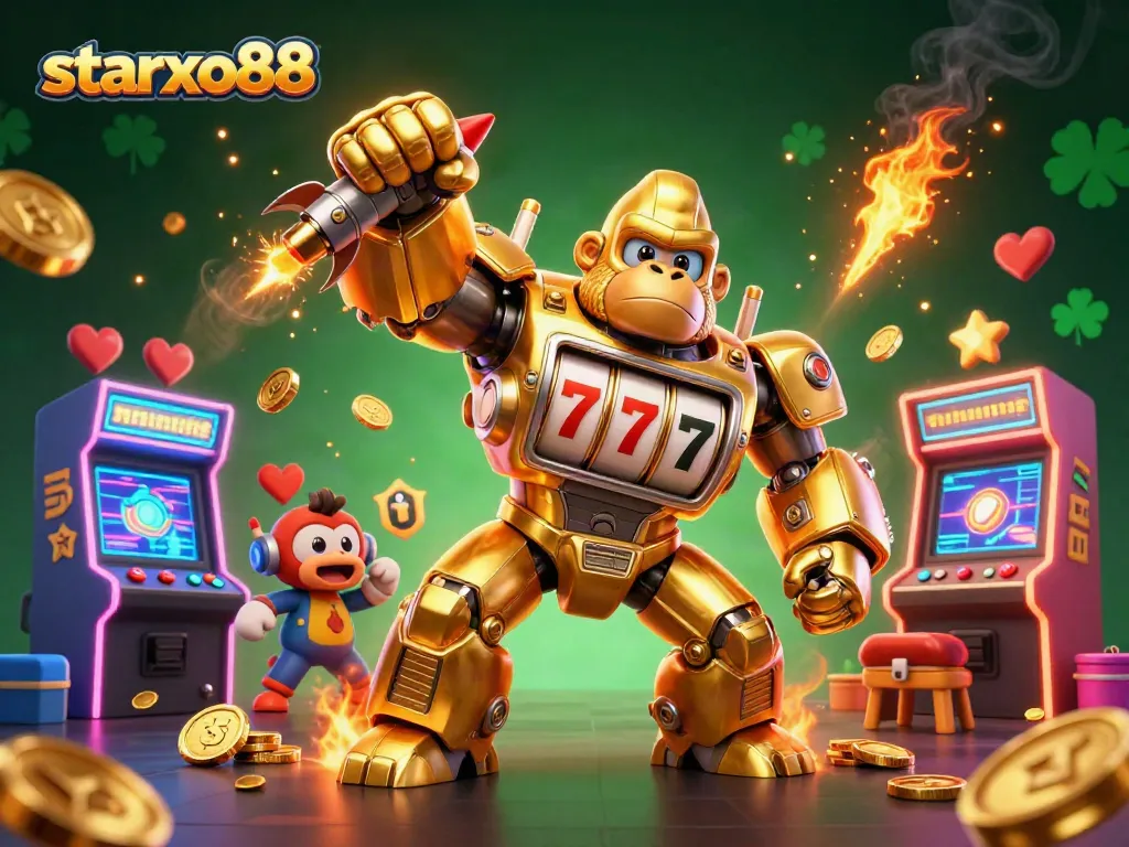 Engage your luck with starxo88's exciting gaming scene featuring a dynamic golden gorilla mech!