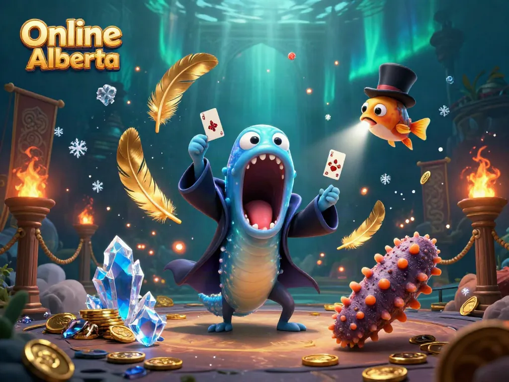 Engage in Online Casino Alberta with a magical underwater scene showcasing vibrant characters and casino elements.