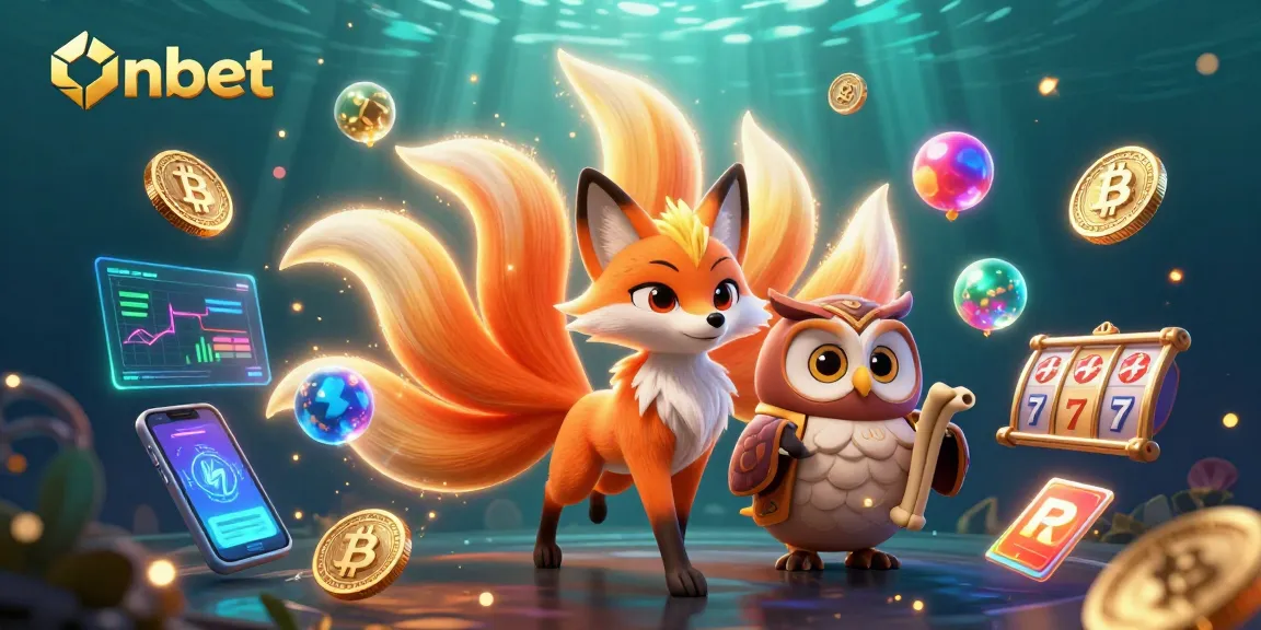 Onbet offers thrilling slots gaming with a vibrant nine-tailed fox spirit and glowing coins.