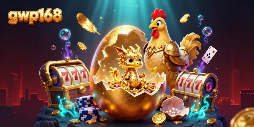Gambarlah gwp168 saat jackpot slot tiba, dengan naga emas bersinar dan banyak poker chip di sekelilingnya.