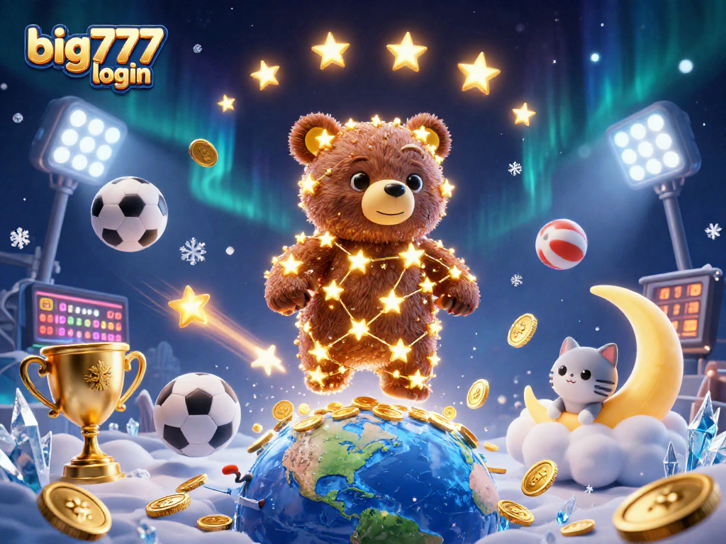 Experience sensational gameplay with big777 login as the constellation bear scoops coins in this vibrant illustration.