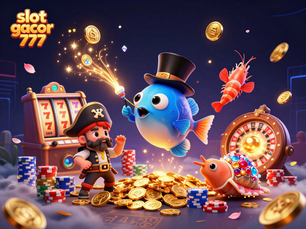 Experience the thrill of slot gacor 777 with golden coins and vibrant casino elements in a captivating 3D illustration.