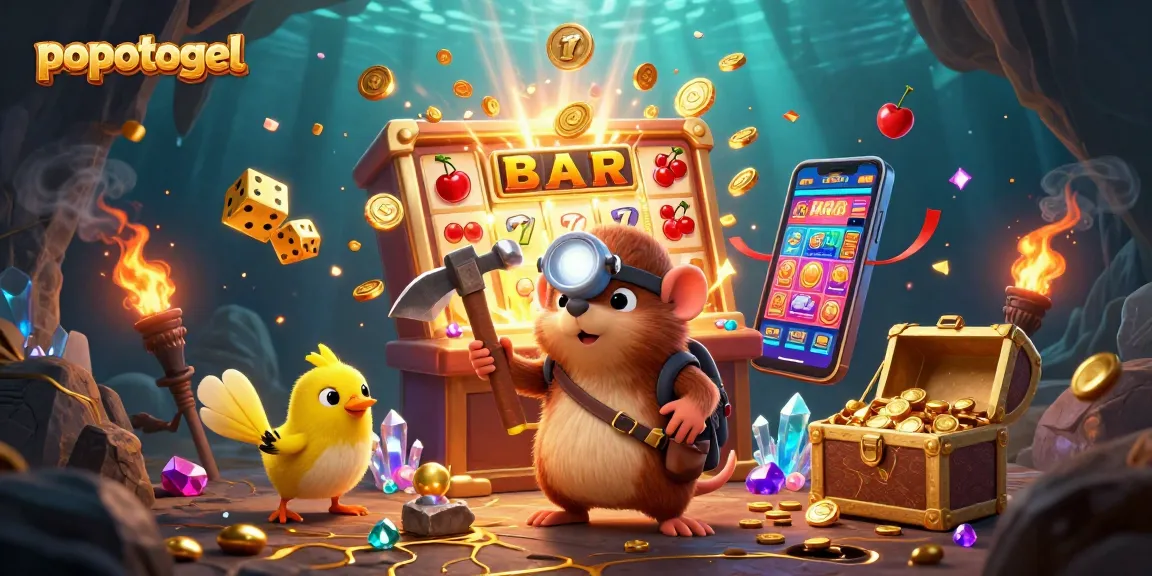 Experience the thrill of popotogel with a treasure hunter mole exploring captivating casino games amid dazzling jackpots.