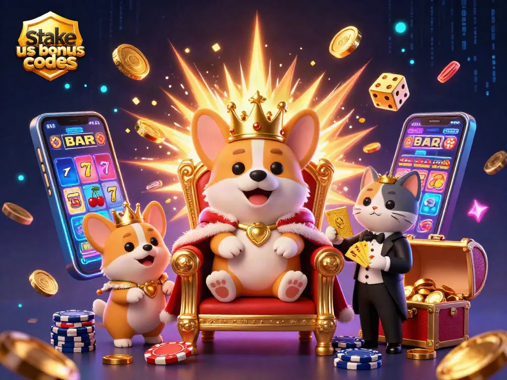 Engage with stake us bonus codes while enjoying dynamic casino scenes featuring playful characters and vibrant game elements.