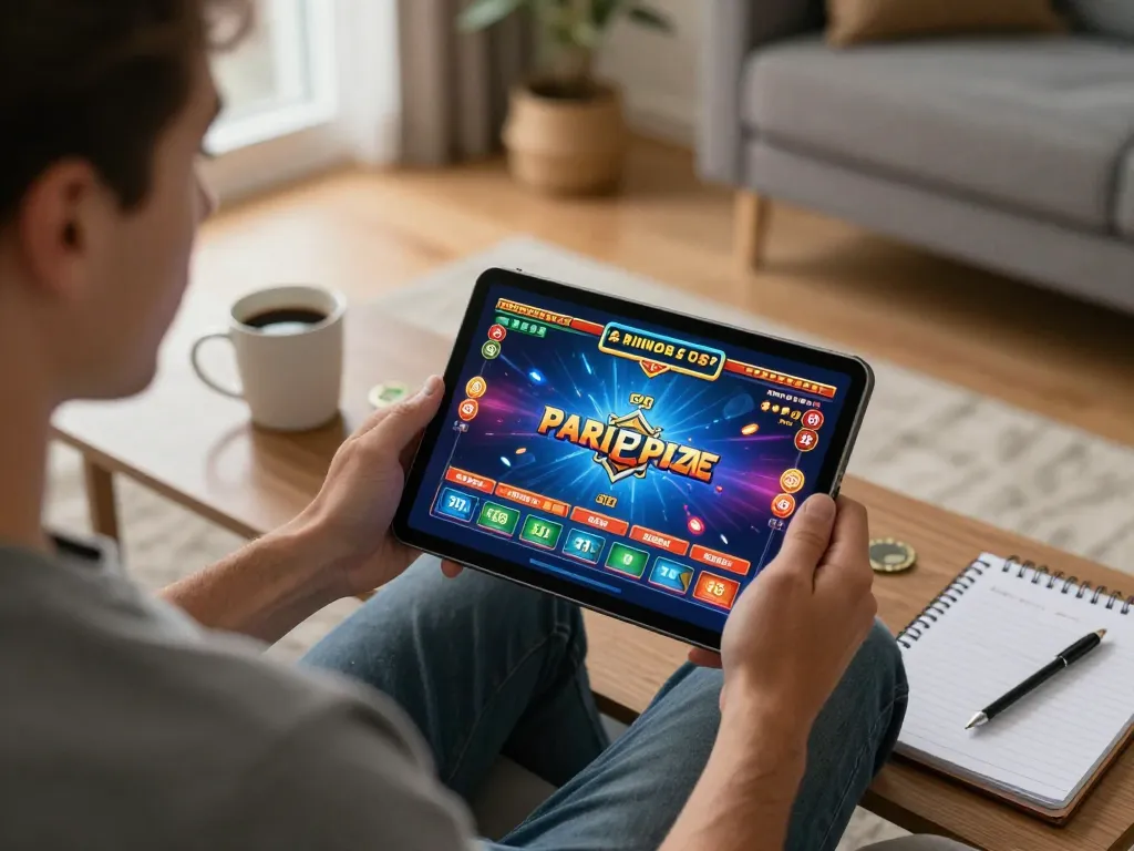 SC88 player enjoying online casino action on tablet in cozy home setting