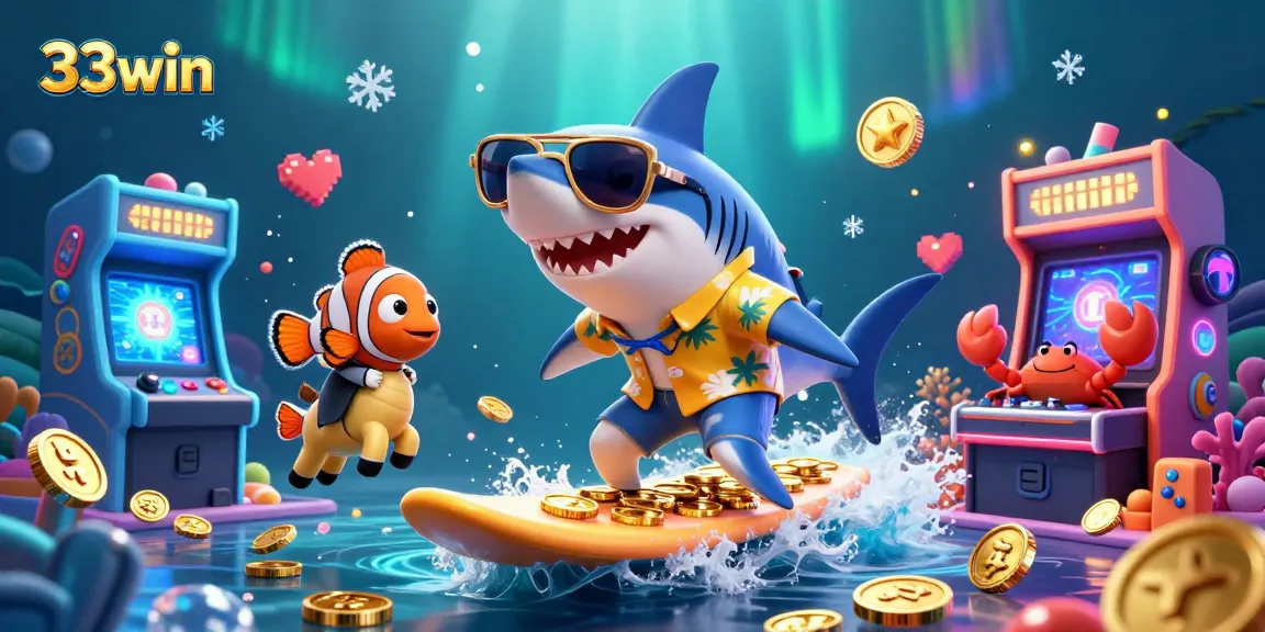 Win big with 33win: A lively scene featuring colorful characters and casino elements.