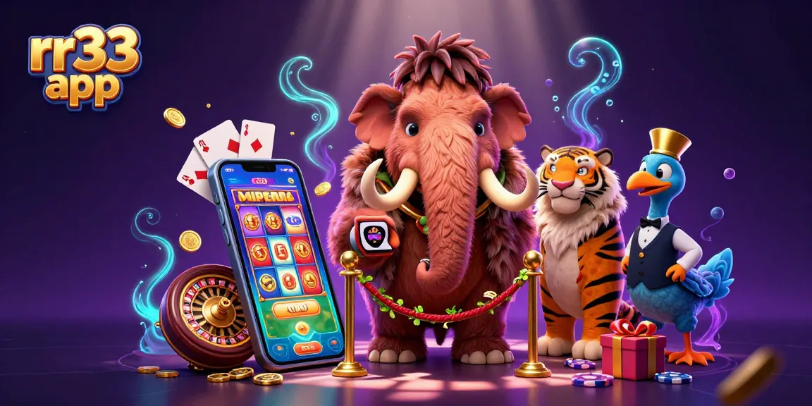 Experience the rr33 app through a vibrant and engaging mobile casino scene with dynamic characters and exciting gaming elements.