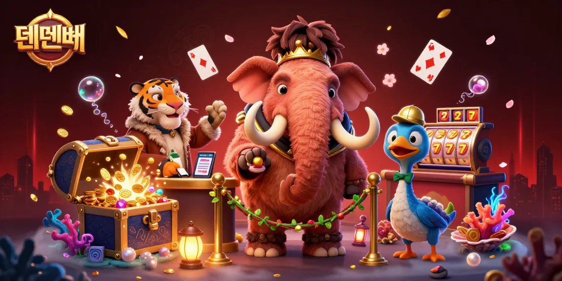 Engage with 텐텐벳's vibrant casino adventure featuring cartoon characters and colorful casino elements.